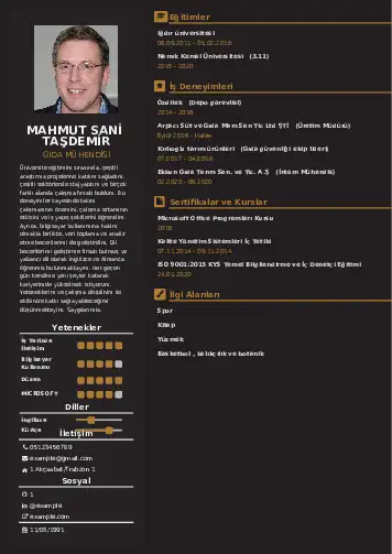 Gıda Mühendisi CV Örnekleri cv indir